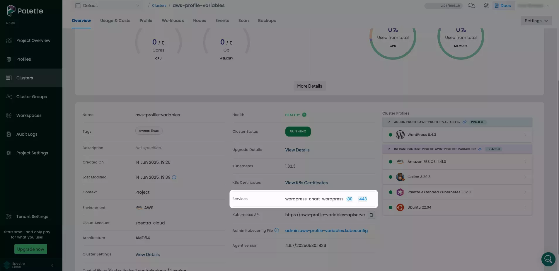 Image that shows new port available for WordPress