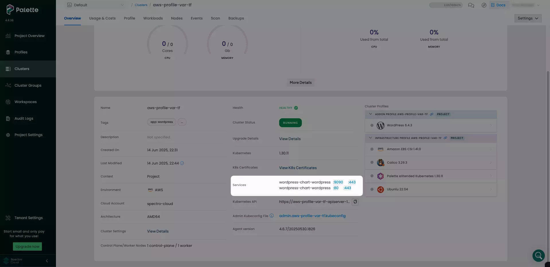 Image that shows new port available for WordPress